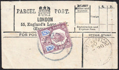 87437 - PARCEL POST LABEL. 1904 label LONDON 55, England's...
