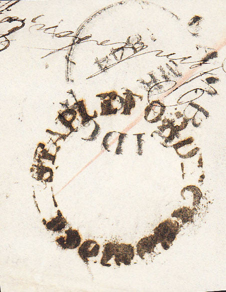 87534 - 1844 CAMBS/'STAPLEFORD CAMBRIDGE' UDC. Fragment with good strike STAPLEFORD/CAMBRI...