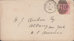 87651 - 1874 MAIL TO USA. Envelope Colchester to New York ...