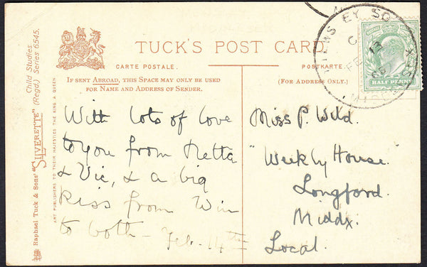 87718 - 1905 MAIL TO LONGFORD MIDDLESEX WITH 'YIEWSLEY SO/MIDDLESEX' SKELETON DATE STAMP. P