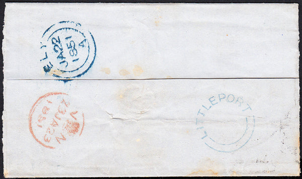 87719 - 1851 CAMBS/'LITTLEPORT' UDC. Large part wrapper Ely to London with ...