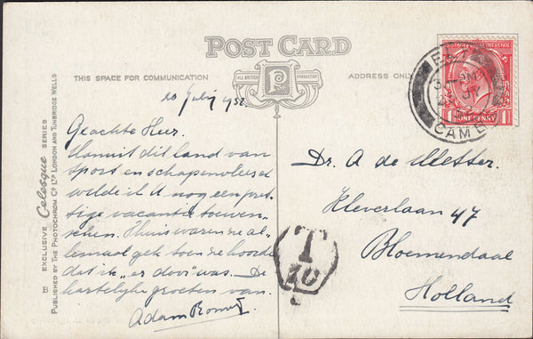 87726 - CAMBS. 1932 postcard Ely to Holland with KGV 1d ca...