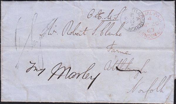 87741 NORFOLK. 1863 Inland Revenue printed letter London.