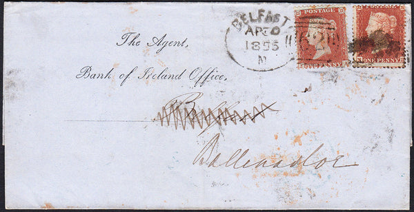 87746 1855 COMBINATION IRISH NUMERAL AND BELFAST ENGLISH TY...