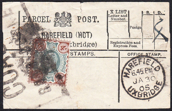 87780 1905 PARCEL POST LABEL/MIDDLESEX.