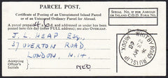 87794 - 1968 parcel post receipt label cancelled neat WHIT...