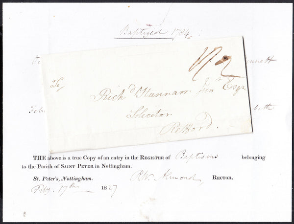 87835 - NOTTS. 1827 copy of an entry in the Register of Ba...