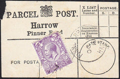 87899 - PARCEL POST LABEL/MIDDLESEX. 1919 label Harrow Pin...