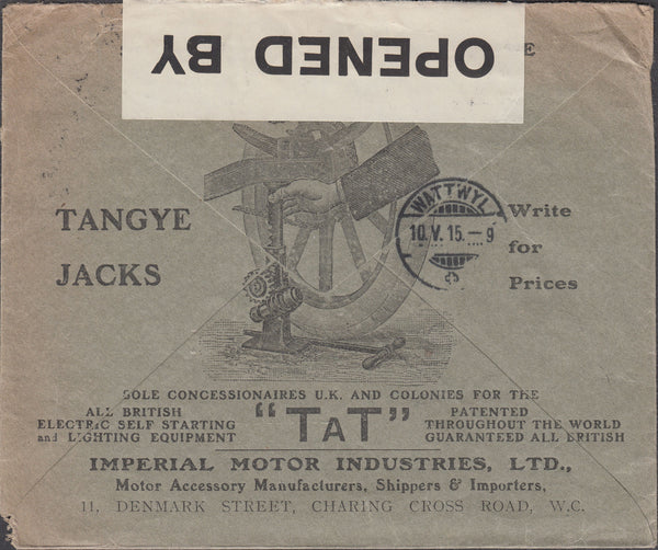 87916 - 1915 ADVERTISING. Envelope London to Zurich with K...