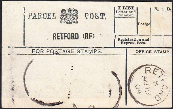 87959 - PARCEL POST LABEL/NOTTS. 1904 label RETFORD (RF) s...