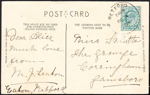 87977 - NOTTS. 1904 postcard of Harrogate to Gainsborough ...