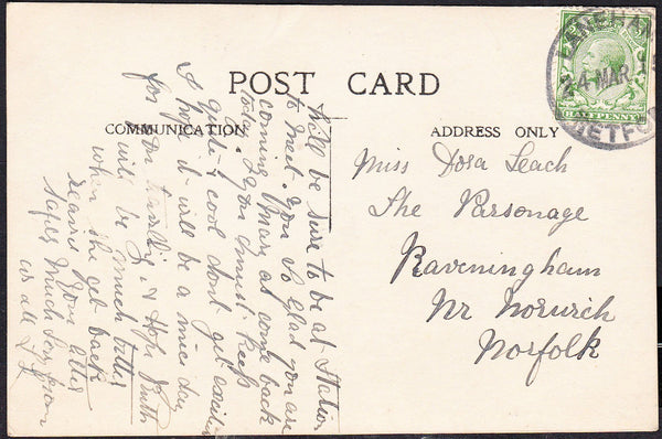 87983 - NOTTS. 1915 postcard Laneham Church to Norwich wit...