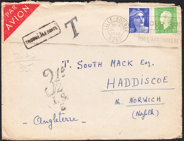 88021 - 1948 UNDERPAID MAIL FRANCE TO THE UK. Envelope Fra...