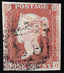88024 - PL.134 (SH)(SG8). Good used 1852 1d pl.134 (SG8) lettered SH