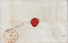 88089 1846 MAIL BRISTOL TO LONDON WITH 'PARK-STREET' STRAIGHT LINE HAND STAMP (BS156b).