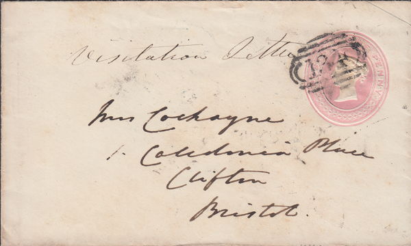 88100 1851 1D PINK ENVELOPE USED IN BRISTOL WITH 'STAPLETON' UDC (BS270).