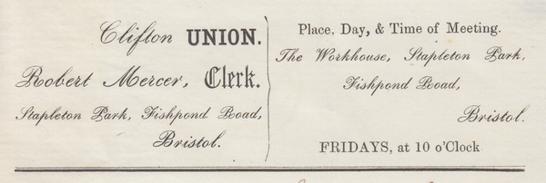 88101 - BRISTOL STAPLETON-ROAD UDC. 1853 letter from the "Clifton Union, The ...