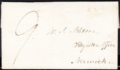 88146 - 1820 CAMBS/'ELY 68' MILEAGE MARK (CB102). Letter Ely to Norwich dated 3rd April ...