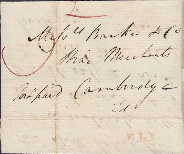 88149 - 1830 CAMBS/'ELY' HAND STAMP (CB108). Large piece Littleport to Cambridge wi...
