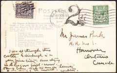 88162 - 1916 UNDERPAID MAIL GLASGOW TO CANADA. 1916 post card Glasgow to Ontario, Canada (corner b...