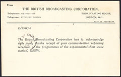 88186 - 1933 BBC CARD. Printed Matter card London to Quebe...