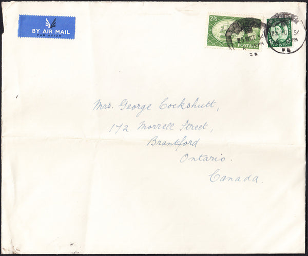 88224 - 1954 MAIL LONDON TO CANADA/2/6D YELLOW-GREEN (SG509). Large envelope (228x190mm) with KGVI 2/6d yel...