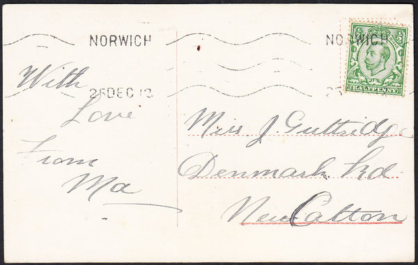 88229 - 1912 NORFOLK/CHRISTMAS DAY USAGE. Post card Norwich to New Cal...
