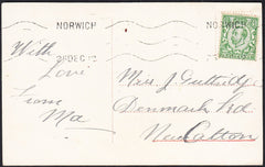 88229 - 1912 NORFOLK/CHRISTMAS DAY USAGE. Post card Norwich to New Cal...