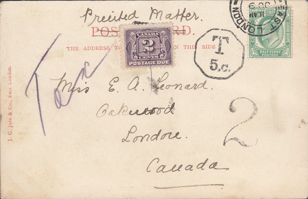 88338 - 1906 UNDERPAID MAIL SOUTH AFRICA TO CANADA. Pos tca...