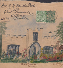 88461 - 1913 HAND-PAINTED NEWSPAPER WRAPPER/KENT TO CANADA. Fine large pa...
