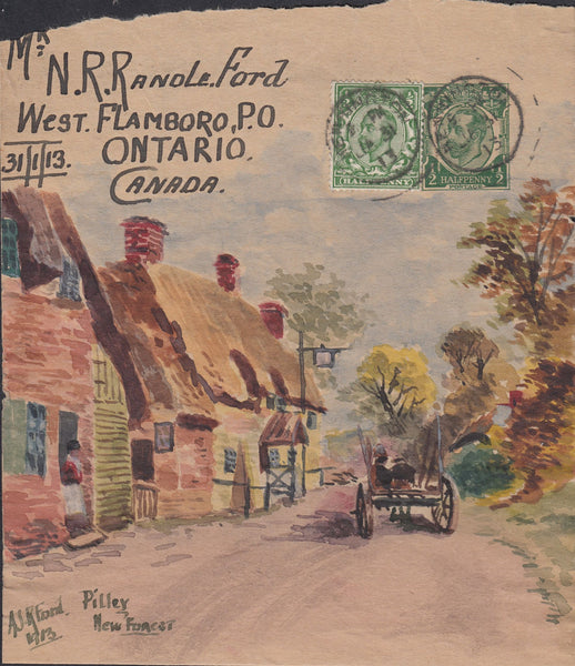 88489 - 1913 HAND-PAINTED NEWSPAPER WRAPPER/KENT/HANTS. La...