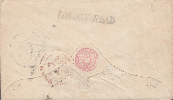 88936 - 1854 GLOS/CHELTENHAM 'LONDON-ROAD' HAND STAMP. 1854 1d pink envelope Cheltenham to Great Ma...