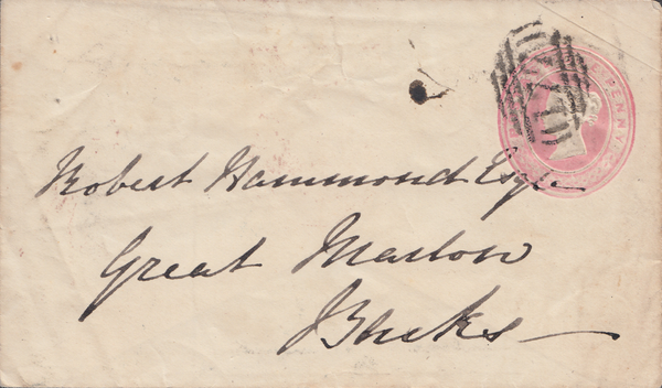 88936 - 1854 GLOS/CHELTENHAM 'LONDON-ROAD' HAND STAMP. 1854 1d pink envelope Cheltenham to Great Ma...