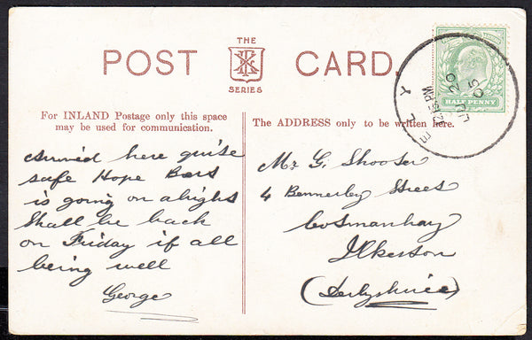88976 - 1905 CAMBS/'ELY' SKELETON. Post card of Ely to Ilkeston with KEDVI...