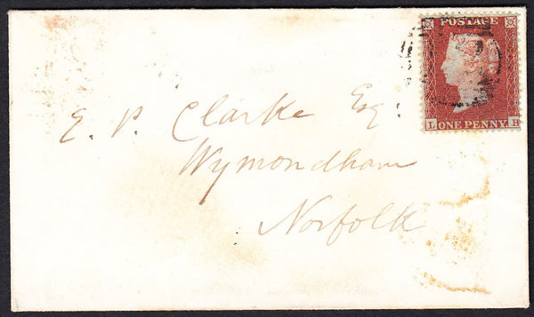 89066 - PL.180 (LH)(SG17) ON COVER. 1854 wrapper to Wymondham with...