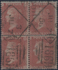 89215 1856 DIE 2 1D PL.33 (SG29) BLOCK OF FOUR (GD GE HD HE) WITH DUBLIN SPOONS (RA65).