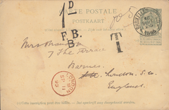 89234 - 1895 UNDERPAID MAIL BELGIUM TO ENGLAND. Belgian 5c...