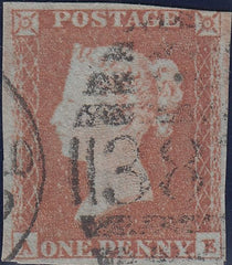 89349 - PL.123(AE)(SG8). Used 1851 1d pl.123 lettered AE...