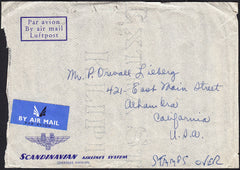 89407 - 1950 MAIL LONDON TO USA/STAMPS ON REVERSE.  Envelope London to California (slight faults ...