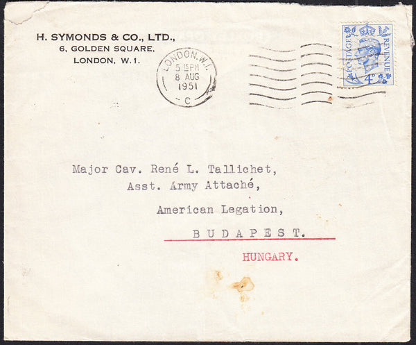 89413 - 1951 MAIL TO HUNGARY. Envelope London to Budapest ...