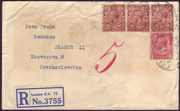 89418 - 1925 MAIL TO CZECHOSLAVAKIA. Envelope (slight faul...