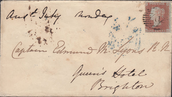 89535 - 1D ARCHER EXPERIMENTAL PERFORATION PL.101 (SG16b)(BC) ON COVER JULY 1851 LONDON TO BRIGHTON.