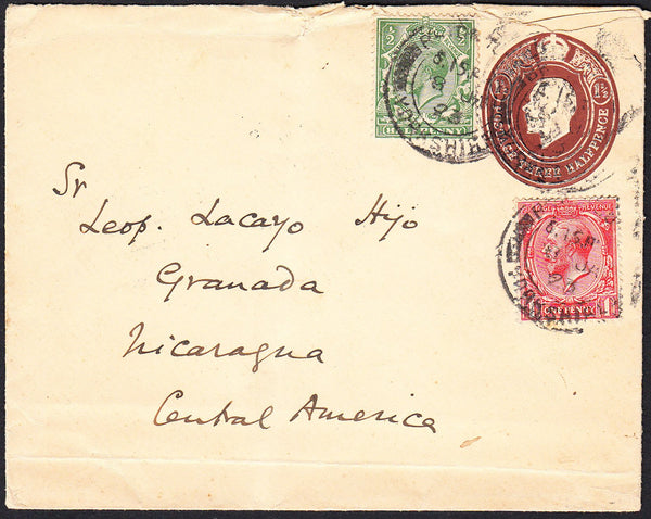 89674 - 1923 MAIL TO NICARAGUA. Envelope with KGV 1½d embo...