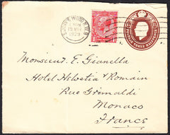 89677 - 1929 MAIL TO MONACO. Envelope with KGV 1½d embosse...