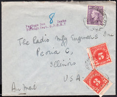 89698 - KGVI MAIL UNDERPAID TO USA. Envelope London to Ill...