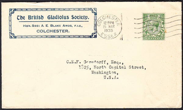 89700 - ADVERTISING. 1935 envelope Colchester to Washingto...