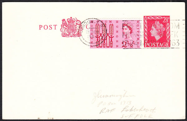 89718 - 1963 QEII 2½d scarlet postcard London to Suffolk u...