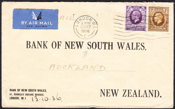 89725 - 1936 MAIL LONDON TO NEW ZEALAND. Envelope London to Auckl...