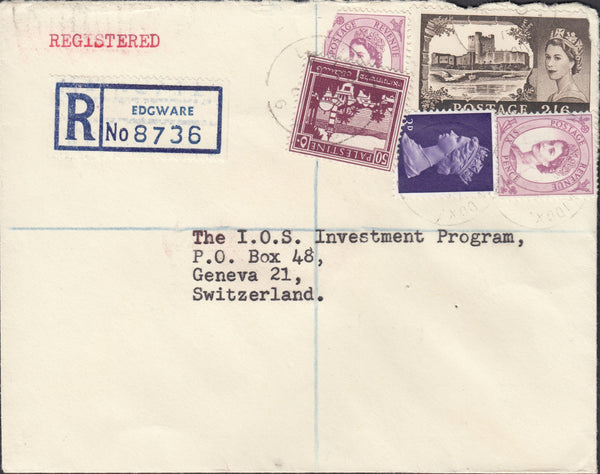 89736 - 1967 REGISTERED MAIL EDGWARE TO GENEVA/2/6D CASTLE. Envelope sent registered mail Edgware to Gene...