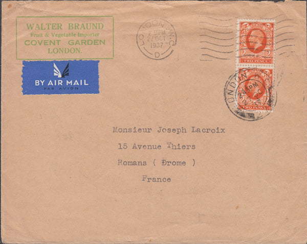 89865 - 1937 MAIL TO FRANCE/ADVERTISING. Envelope London t...